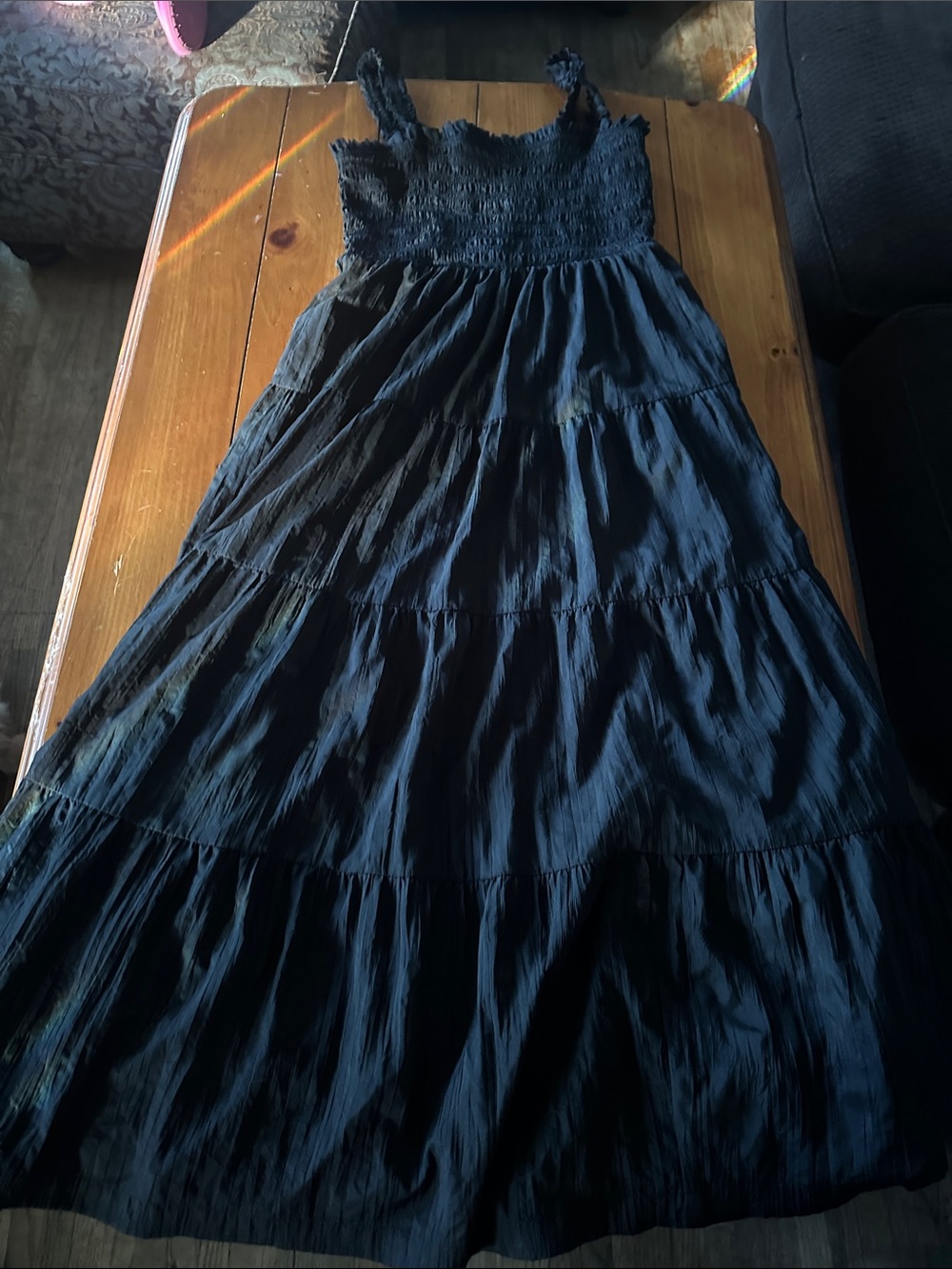 GAP Black Smocked Bodice Tiered Maxi Dress